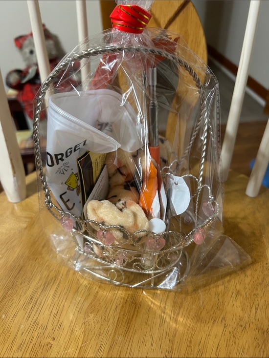 Other - Silver Decorative Gift Crown Basket with Pink Gem Accents